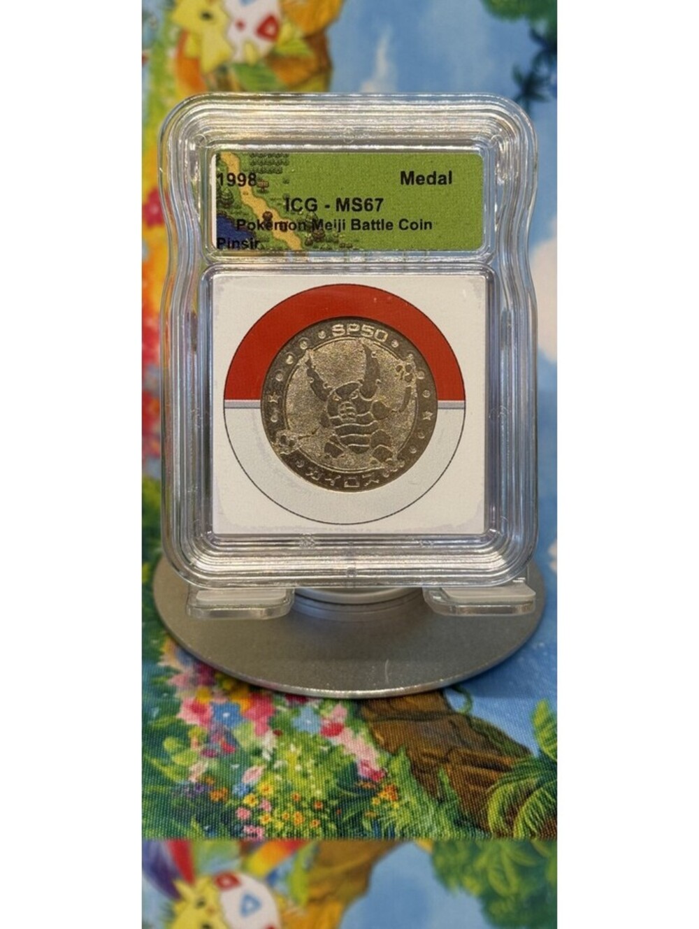 Pinsir Pokémon Meiji Battle Coin Medal 1998 Japanese ICG MS67